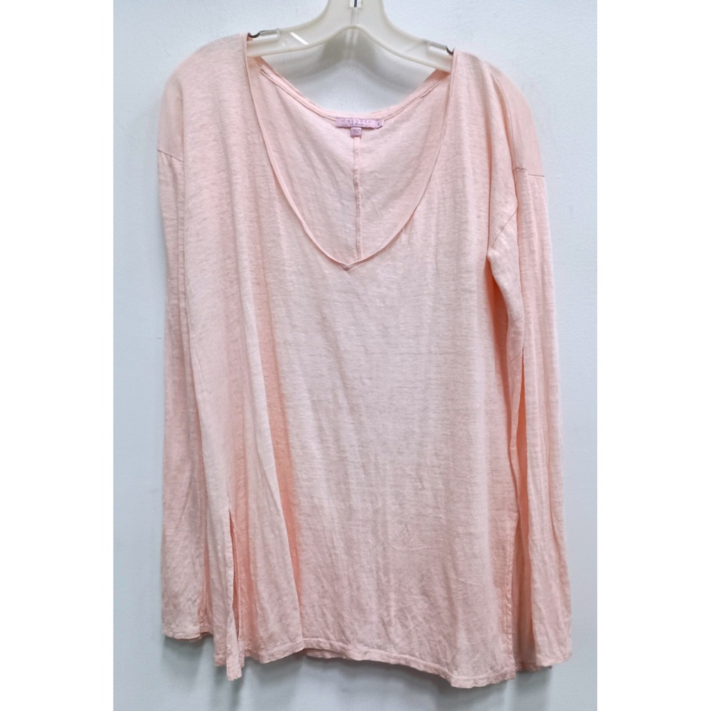 Calypso St. Barth Linen V-Neck Tunic Top Womens L Pink Slub Knit Beachy
